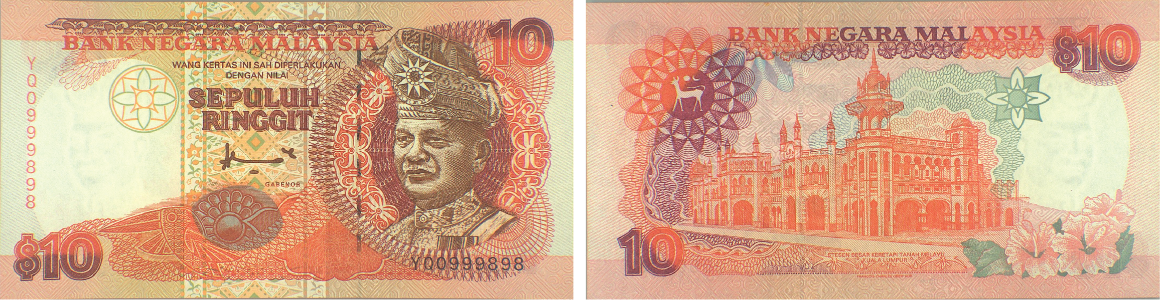 The Kuala Lumpur Train Station is depicted on the reverse of the RM10 banknote
