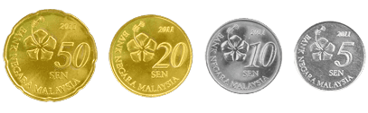 Image of reverse view of all the third series of Malaysian coins